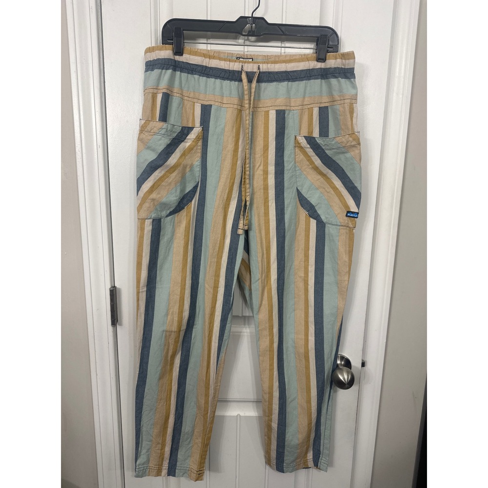 Kavu Woodside Pants Womens Multi Color Striped Elastic Waist Drawstring Tapered